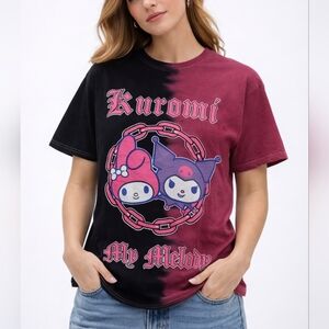 Sanrio Kuromi My Melody Graphic Tee Black Burgundy Tie Dye Size M